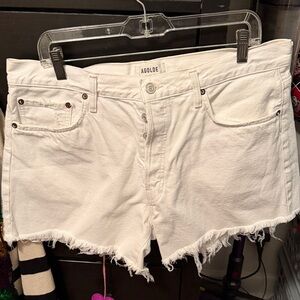 Agolde Frayed Hem White Jean Shorts